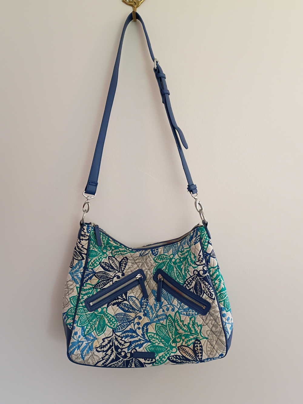 Vera Bradley Blue Teal Floral Quilted Crossbody Shoulder Bag
